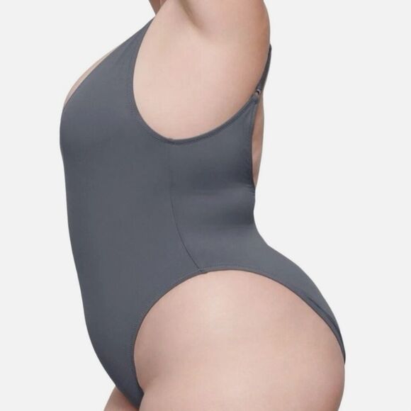 Skims Scoop Neck One Piece Swimsuit Gunmetal Grey size large‎ NWT in packaging - Picture 2 of 8